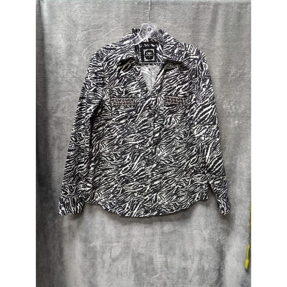 Zebra Button Up Shirt Womens Large Studded Animal‎ Print Studded Edgy Maximalist